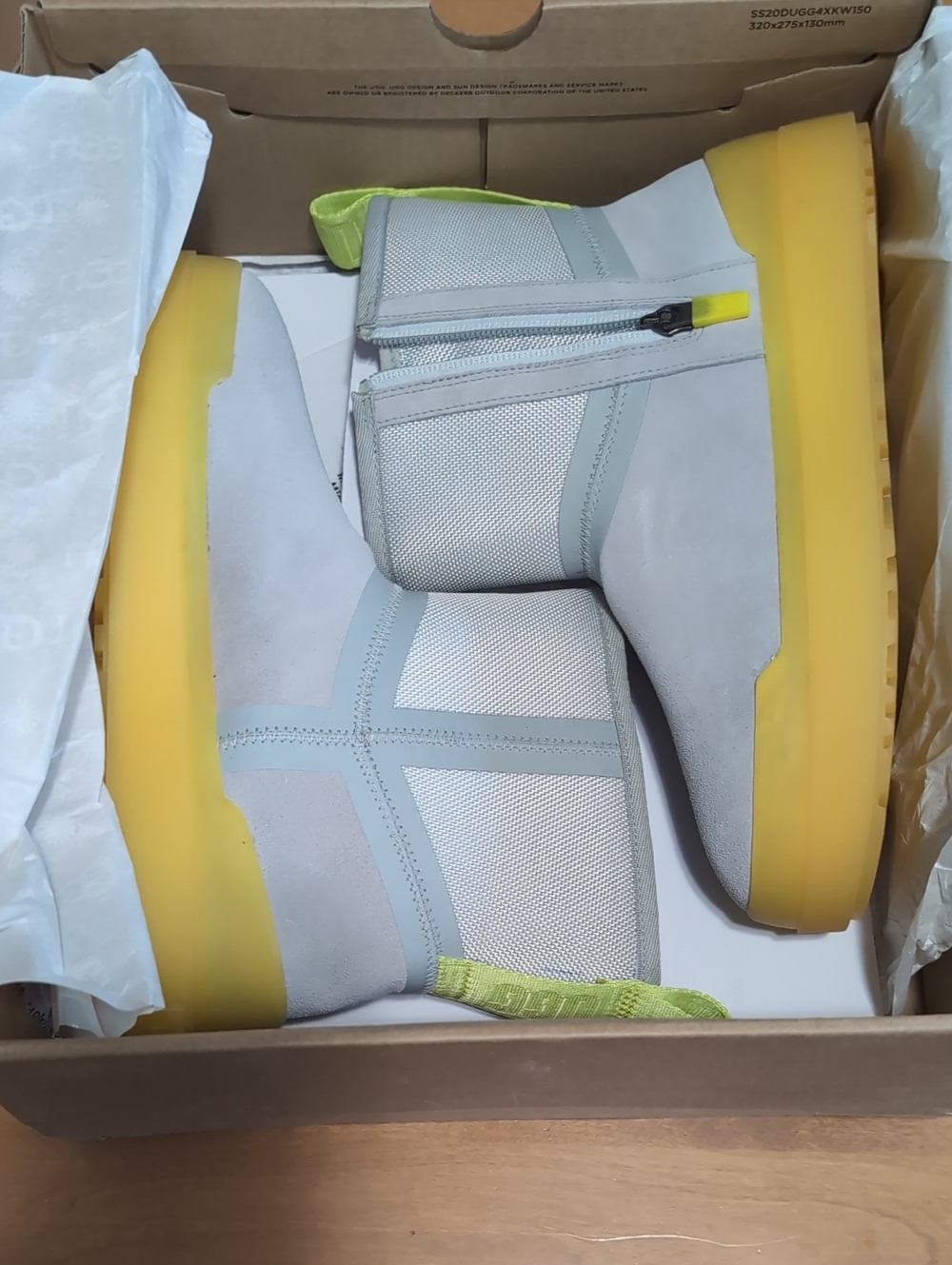 UGG Tech Mini Light Gray Boots with Yellow Sole
